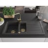 Mexen Andres 1.5-compartment granite sink with a drip tray and kitchen mixer tap Rita, spotted black - 6515-76-670300-50