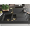 Mexen Andres granite sink 1.5-bowl with drainer and kitchen faucet Rita, black speckled - 6515-76-670300-50
