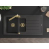 Mexen Andres 1.5-bowl granite sink with drainer and Rita kitchen faucet, speckled black - 6515-76-670300-50
