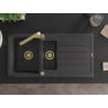 Mexen Andres granite sink 1.5-bowl with drainer and Rita kitchen tap, black speckled - 6515-76-670300-50
