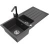 Mexen Andres granite kitchen sink 1.5-bowl with drainer and Rita kitchen faucet, black speckled - 6515-76-670300-70