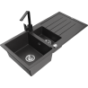 Mexen Andres granite sink 1.5-bowl with drainer and Rita kitchen tap, speckled black - 6515-76-670300-70