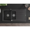 Mexen Andres granite sink 1.5-bowl with drainer and Rita kitchen tap, speckled black - 6515-76-670300-70