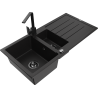 Mexen Andres granite sink 1.5-bowl with drainer and Rita kitchen faucet, black speckled - 6515-76-670300-70-B