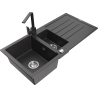 Mexen Andres granite sink 1.5-bowl with drainer and kitchen faucet Rita, speckled black - 6515-76-670300-76