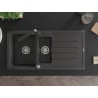 Mexen Andres granite sink 1.5-bowl with drainer and kitchen tap Rita, speckled black - 6515-76-670300-76