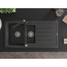 Mexen Andres granite sink 1.5-bowl with drainer and Rita kitchen faucet, black speckled - 6515-76-670300-76