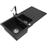Mexen Andres 1.5-bowl granite kitchen sink with drainer and Rita faucet, black - 6515-77-670300-00