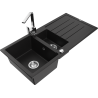 Mexen Andres 1.5-compartment granite sink with a drip tray and kitchen mixer tap Rita, Black - 6515-77-670300-00