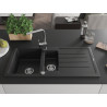 Mexen Andres 1.5-bowl granite kitchen sink with drainer and Rita faucet, black - 6515-77-670300-00