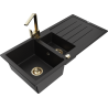Mexen Andres 1.5-compartment granite sink with a drip tray and kitchen mixer tap Rita, Black - 6515-77-670300-50
