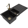 Mexen Andres granite sink 1.5-bowl with drainer and kitchen faucet Rita, black - 6515-77-670300-50