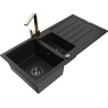 Mexen Andres 1.5-bowl granite sink with drainer and kitchen faucet Rita, black - 6515-77-670300-50-B