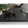 Mexen Andres 1.5-bowl granite sink with drainer and Rita kitchen faucet, black - 6515-77-670300-50-B