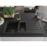 Mexen Andres granite sink 1.5-bowl with drainer and Rita kitchen faucet, black - 6515-77-670300-50-B