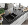 Mexen Andres 1.5-bowl granite sink with drainer and kitchen faucet Rita, black - 6515-77-670300-50-B