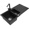 Mexen Andres 1.5-compartment granite sink with a drip tray and kitchen mixer tap Rita, Black - 6515-77-670300-70
