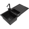 Mexen Andres granite kitchen sink 1.5-bowl with drainer and Rita tap, black - 6515-77-670300-70-B