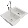 Mexen Carlos 1.5-bowl granite sink with Rita kitchen faucet, white - 6518-20-670300-00