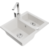 Mexen Carlos 1,5-compartment granite sink with a kitchen mixer tap Rita, White - 6518-20-670300-00