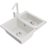 Mexen Carlos 1.5-bowl granite sink with Rita kitchen tap, white - 6518-20-670300-20