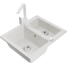Mexen Carlos 1,5-compartment granite sink with a kitchen mixer tap Rita, White - 6518-20-670300-20