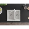 Mexen Carlos 1.5-bowl granite sink with Rita kitchen tap, white - 6518-20-670300-20