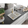 Mexen Carlos 1.5-bowl granite sink with Rita kitchen faucet, white - 6518-20-670300-50