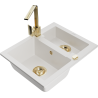 Mexen Carlos granite sink 1.5-bowl with Rita kitchen faucet, white - 6518-20-670300-50