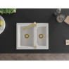 Mexen Carlos granite sink 1.5-bowl with Rita kitchen faucet, white - 6518-20-670300-50