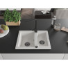 Mexen Carlos granite kitchen sink 1.5-bowl with Rita kitchen faucet, white - 6518-20-670300-70