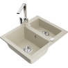 Mexen Carlos granite kitchen sink 1.5-bowl with Rita kitchen tap, beige - 6518-69-670300-00