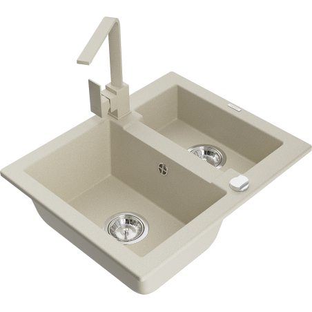 Mexen Carlos 1,5-compartment granite sink with a kitchen mixer tap Rita, Beige - 6518-69-670300-69