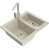 Mexen Carlos granite sink 1.5-bowl with Rita kitchen faucet, beige - 6518-69-670300-69