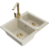 Mexen Carlos granite sink 1.5-basin with Rita kitchen faucet, beige - 6518-69-670300-50