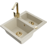 Mexen Carlos granite sink 1.5-bowl with Rita kitchen tap, beige - 6518-69-670300-50