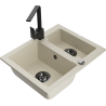Mexen Carlos 1.5-bowl granite sink with Rita kitchen faucet, beige - 6518-69-670300-70