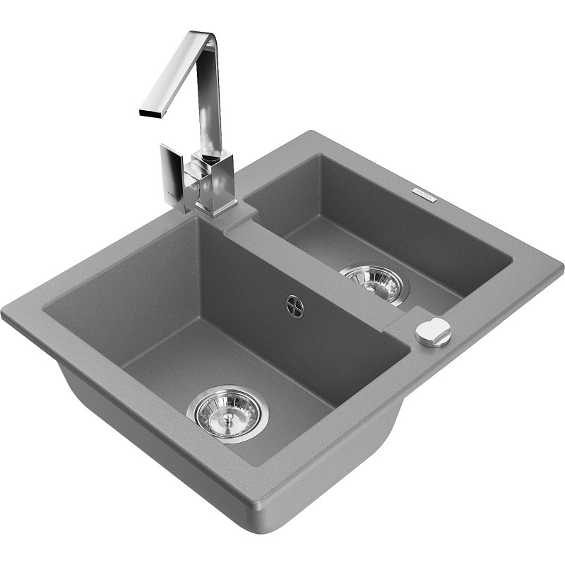 Mexen Carlos 1.5-bowl granite sink with Rita kitchen faucet, gray - 6518-71-670300-00
