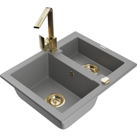 Mexen Carlos 1.5-Bowl Granite Sink with Kitchen Faucet Rita, Gray - 6518-71-670300-50