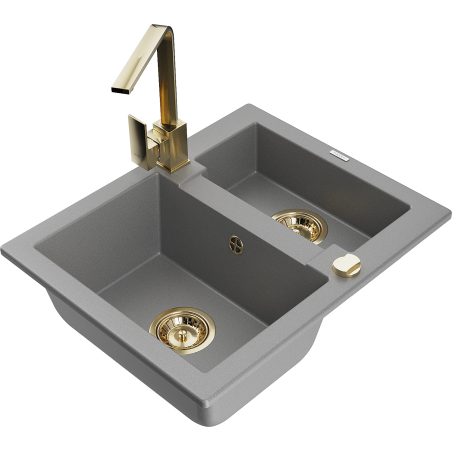 Mexen Carlos 1.5-bowl granite sink with Rita kitchen faucet, gray - 6518-71-670300-50