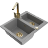 Mexen Carlos 1.5-Bowl Granite Kitchen Sink with Rita Tap, Grey - 6518-71-670300-50