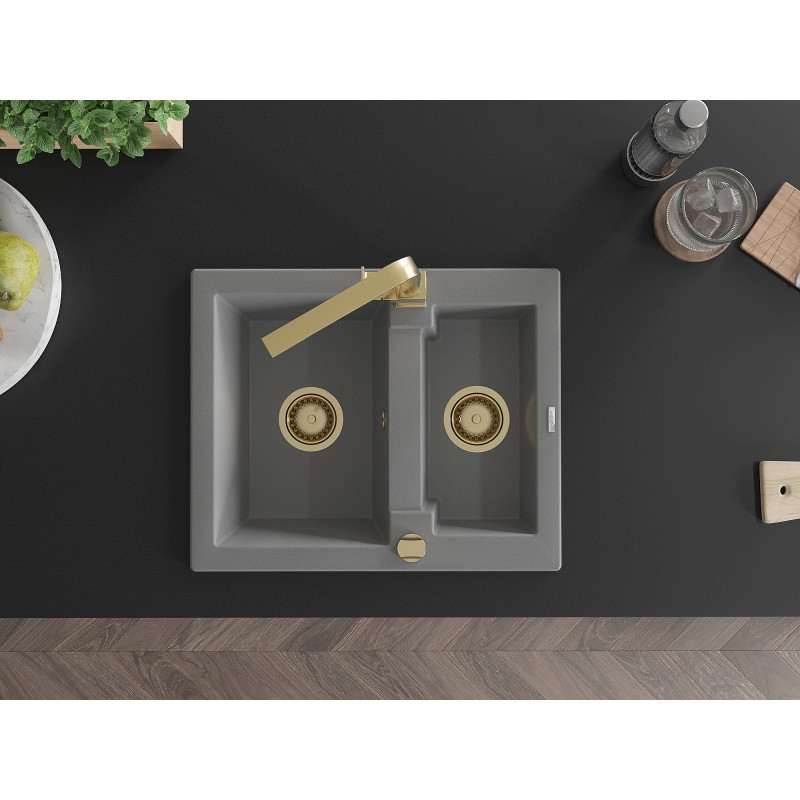 Mexen Carlos 1.5-Bowl Granite Sink with Kitchen Faucet Rita, Gray - 6518-71-670300-50