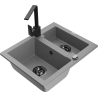 Mexen Carlos granite sink 1.5-bowl with Rita kitchen faucet, gray - 6518-71-670300-70-B