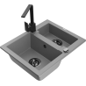 Mexen Carlos granite sink 1.5-bowl with Rita kitchen tap, grey - 6518-71-670300-70-B