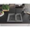 Mexen Carlos granite sink 1.5-bowl with Rita kitchen faucet, gray - 6518-71-670300-70-B