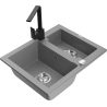 Mexen Carlos 1,5-compartment granite sink with a kitchen mixer tap Rita, Grey - 6518-71-670300-70
