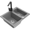 Mexen Carlos granite kitchen sink 1.5-bowl with Rita kitchen faucet, gray - 6518-71-670300-70