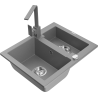 Mexen Carlos granite sink 1.5-bowl with kitchen tap Rita, grey - 6518-71-670300-71