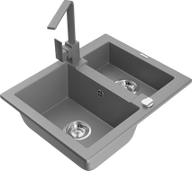 Mexen Carlos 1,5-compartment granite sink with a kitchen mixer tap Rita, Grey - 6518-71-670300-71