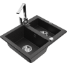 Mexen Carlos 1,5-compartment granite sink with a kitchen mixer tap Rita, Black/Silver metallic - 6518-73-670300-00